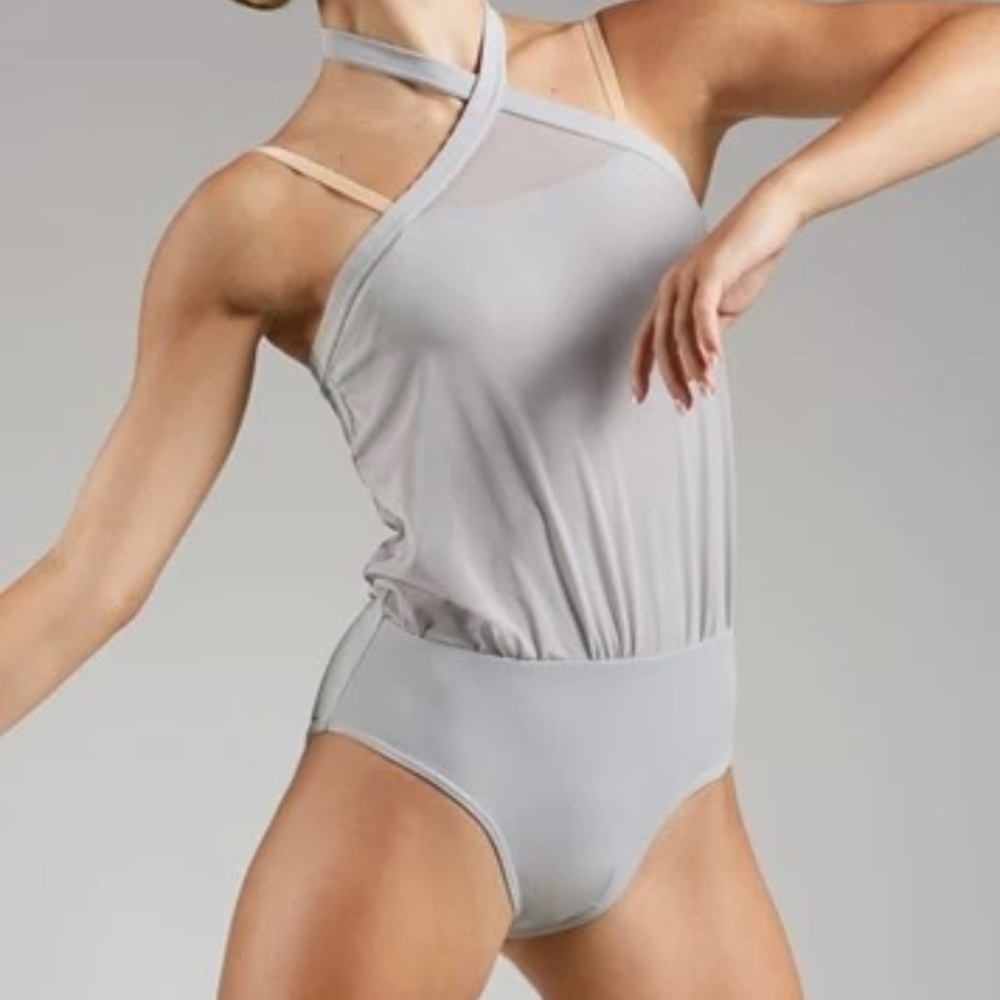 Gray mesh halter leotard
